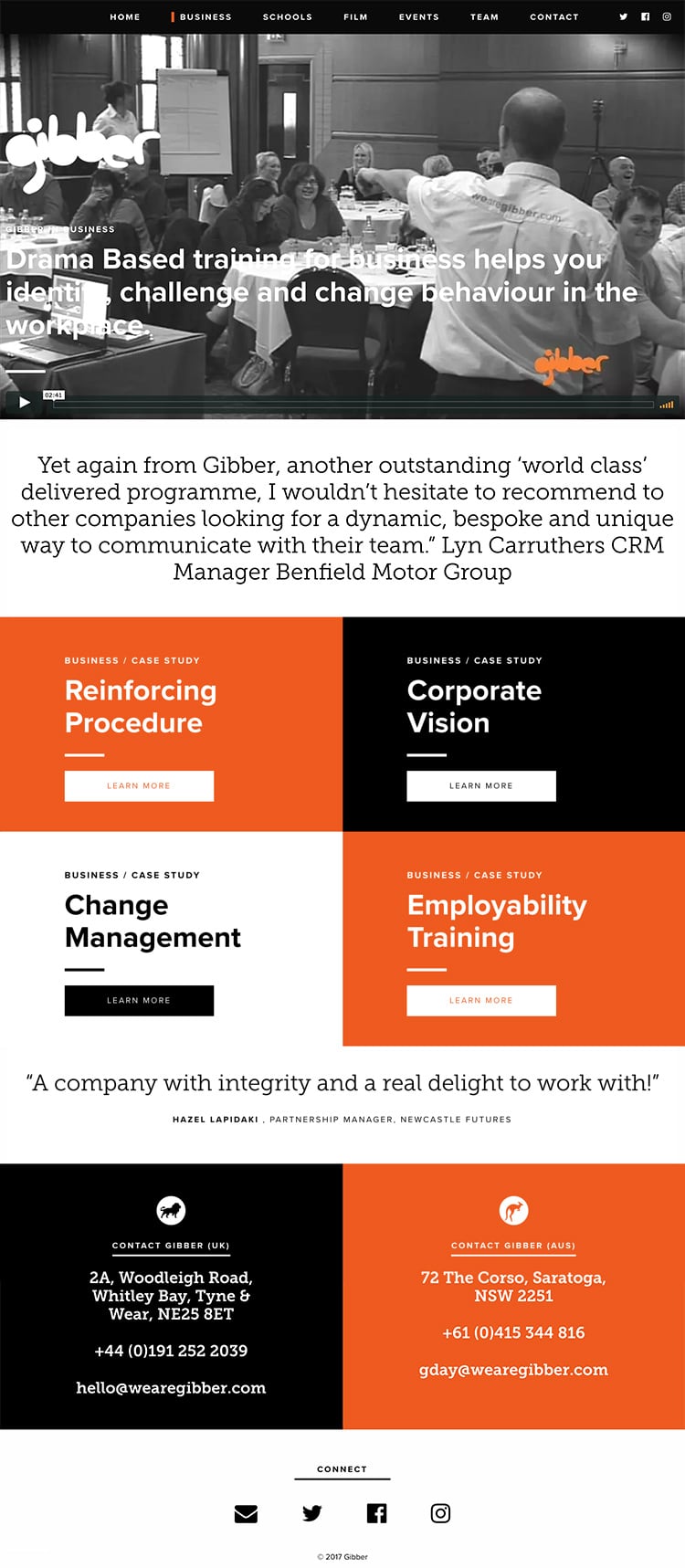 Gibber Business page. Bespoke web development on WordPress
