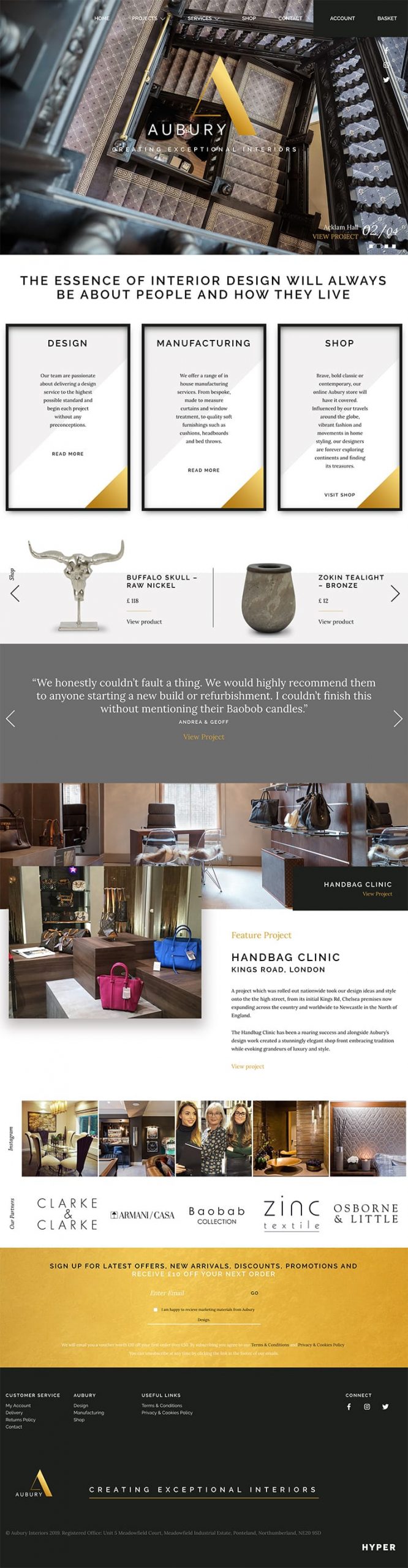 Aubury Interiors bespoke Web Development, on WordPress, WooCommerce