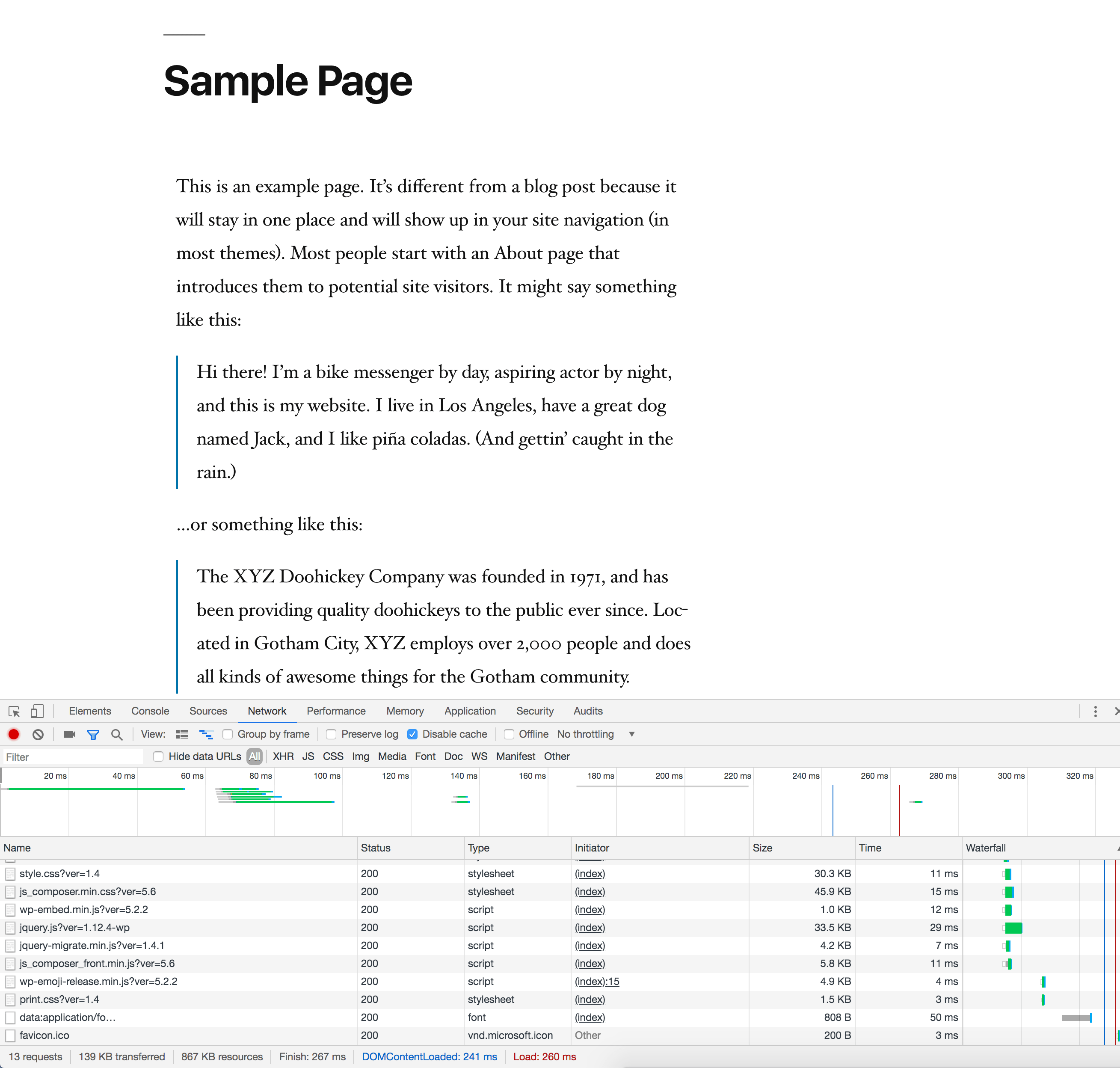 Google chrome resources tab for Visual Composer