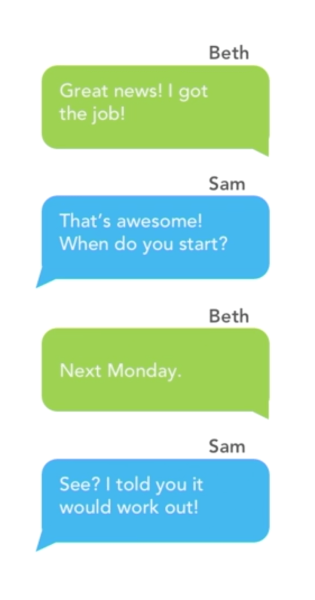 chat bubbles between Beth and Sam