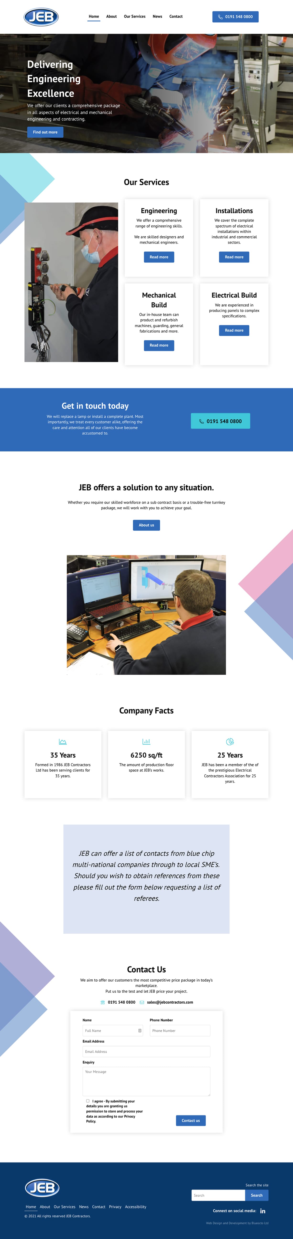 JEB Contractors, custom WordPress Web Design, homepage