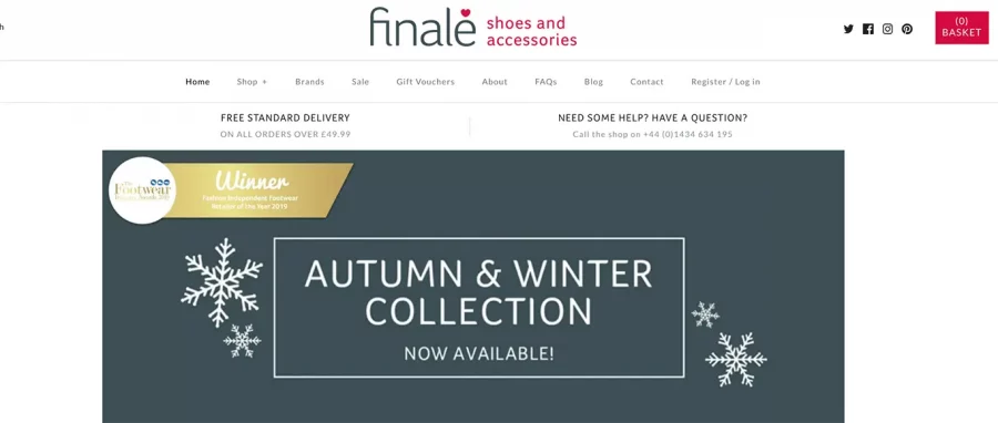 Finale Shoes, based in Corbridge, website homepage