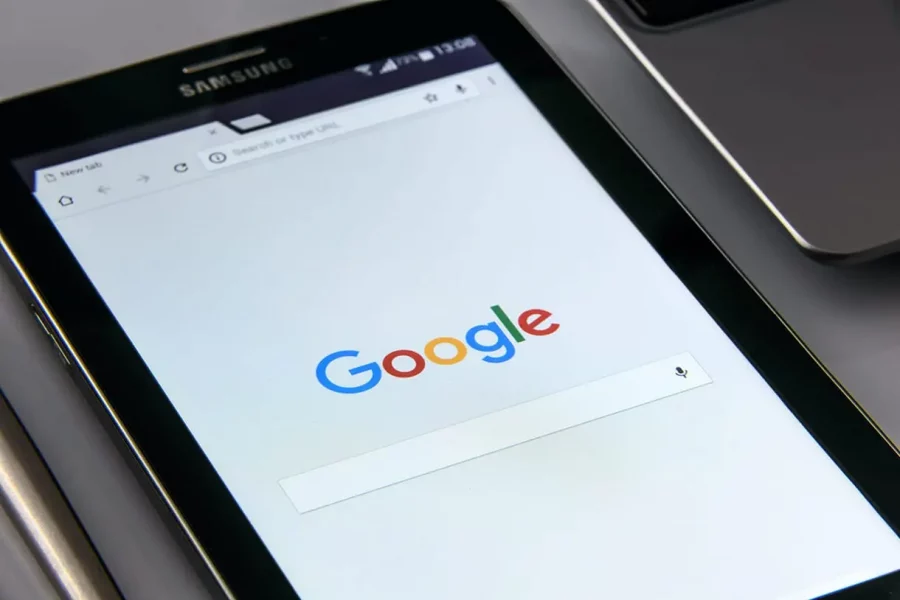 Tablet device showing the Google search page