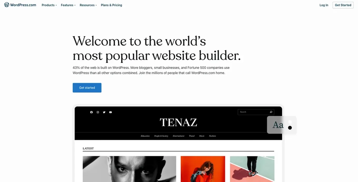 Wordpress.com website homepage
