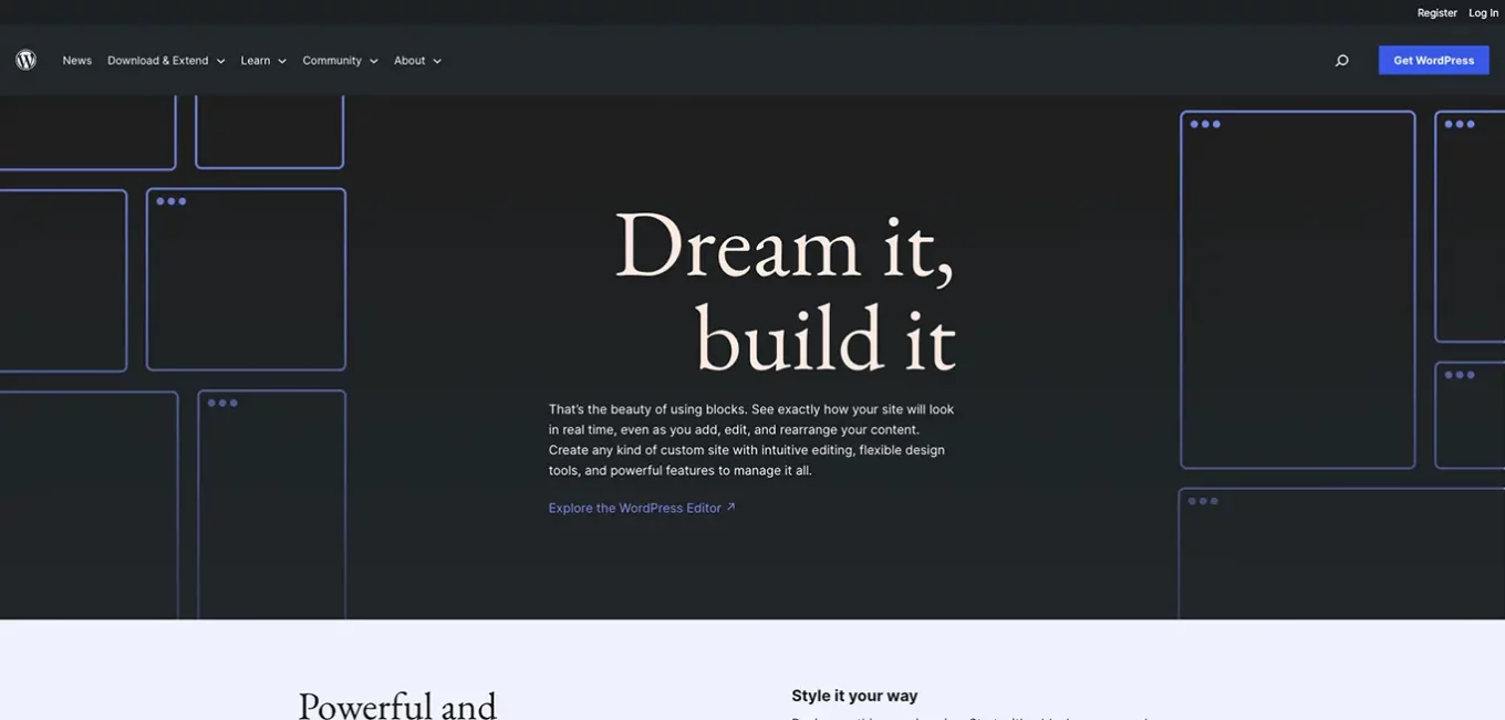Wordpress.org website homepage