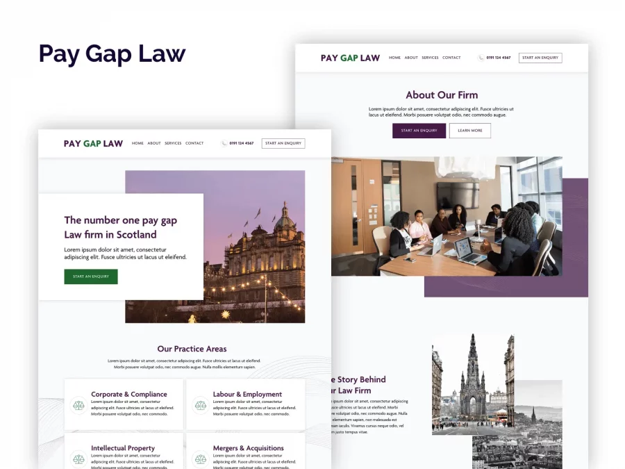Pay Gap Law web design of Homepage and inside page.